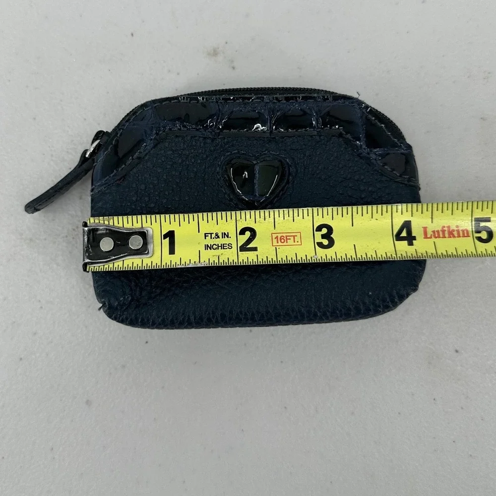 Brighton Navy Blue Pebbled Leather Heart Coin Purse Croc Embossed Trim Zip Pouch